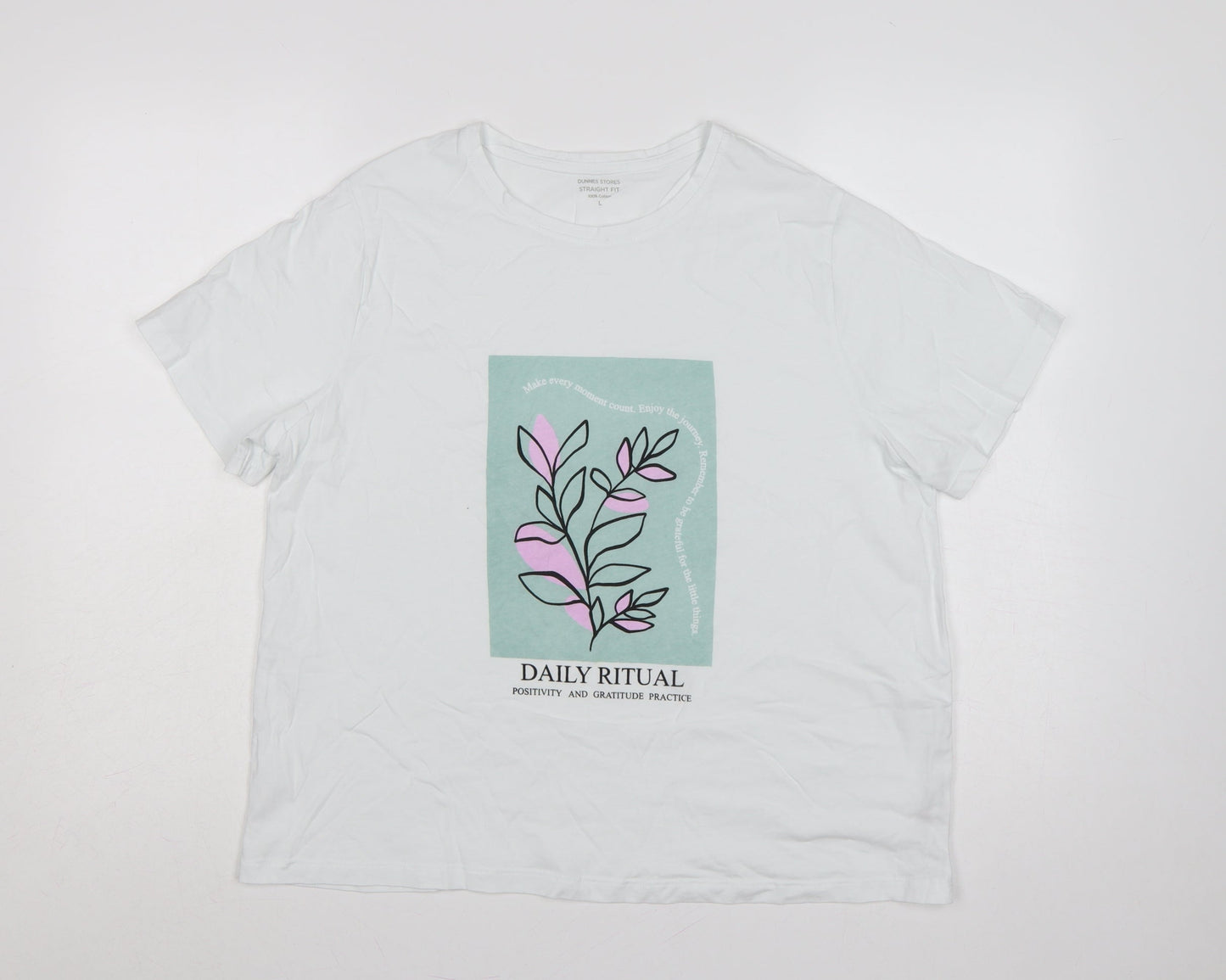 Dunnes Stores Women White Floral Graphic Cotton T-Shirt UK 18