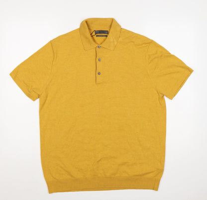 Marks and Spencer Men’s Yellow Cotton Rich Knit Polo Shirt L Regular