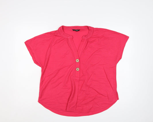 Cortefiel Women’s Pink UK 10 Cap Sleeve V-Neck Button Blouse