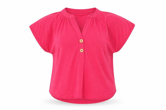 Cortefiel Women’s Pink UK 10 Cap Sleeve V-Neck Button Blouse