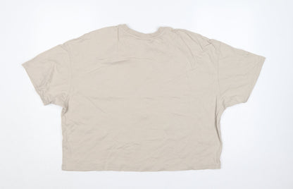 Bershka Women Beige M Cropped Corset Graphic Cotton T-Shirt