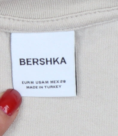 Bershka Women Beige M Cropped Corset Graphic Cotton T-Shirt