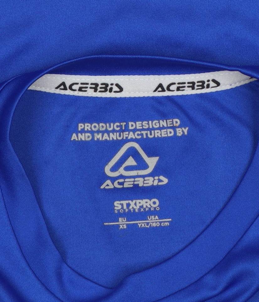 Brand and care label for Acerbis boys’ blue xs jersey sports t-shirt short sleeve polyester