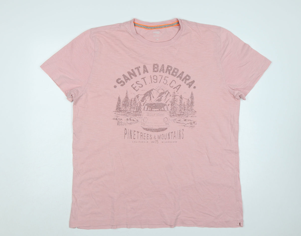 Front view of Dunnes Men's Pink 2XL California Mountain Graphic Print T-Shirt