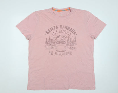 Front view of Dunnes Men's Pink 2XL California Mountain Graphic Print T-Shirt