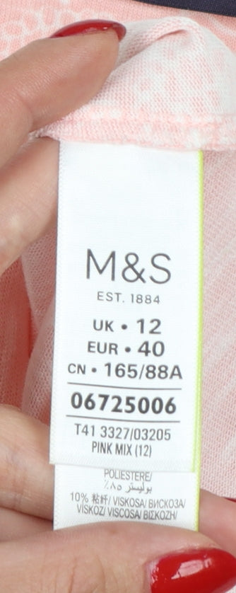 Marks and Spencer Women Pink UK 12 Floral Jersey Long Sleeve T-Shirt