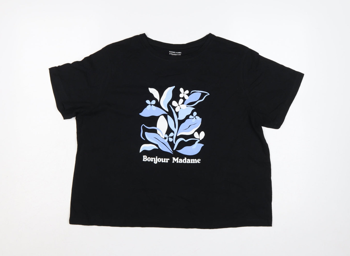 Dunnes Stores Women Black L Floral Bonjour Madame Cotton T-Shirt