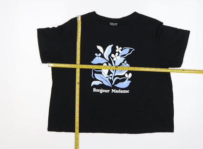 Dunnes Stores Women Black L Floral Bonjour Madame Cotton T-Shirt
