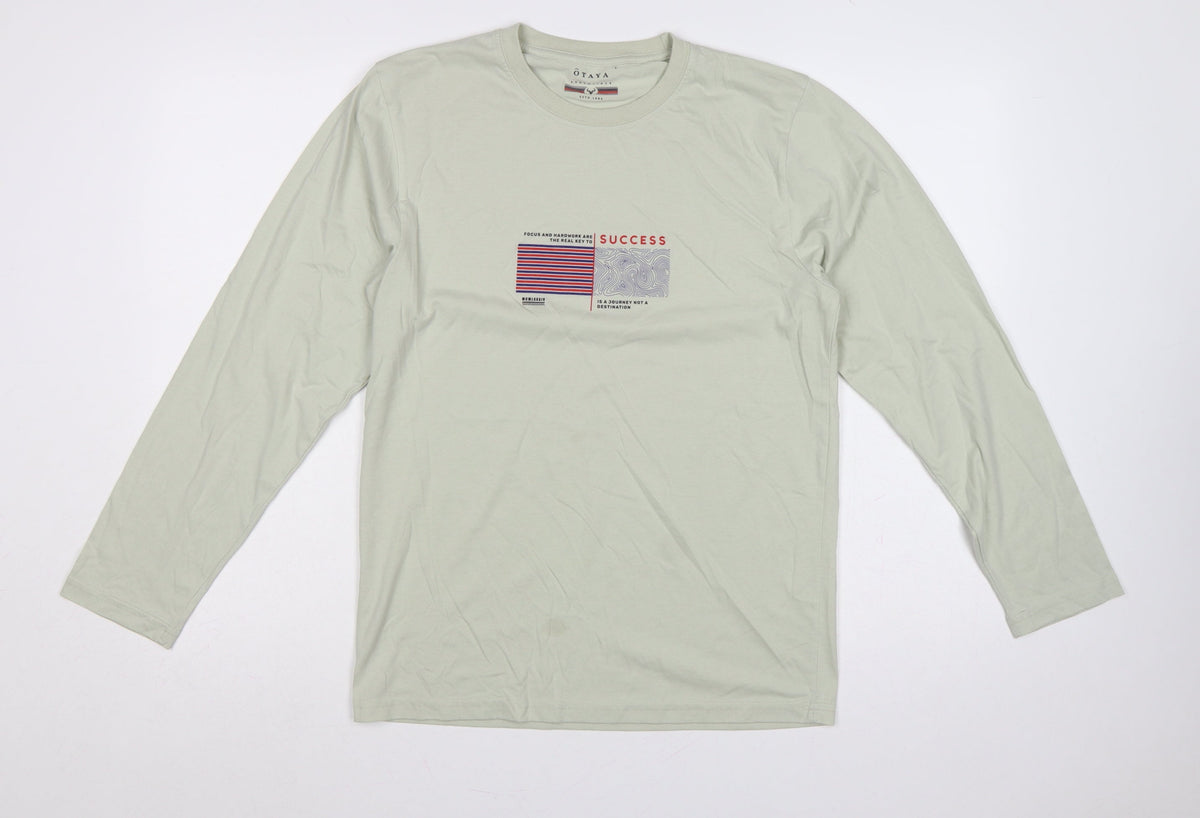 O'Taya Men's Green L Graphic Success Long Sleeve Crew Neck T-Shirt