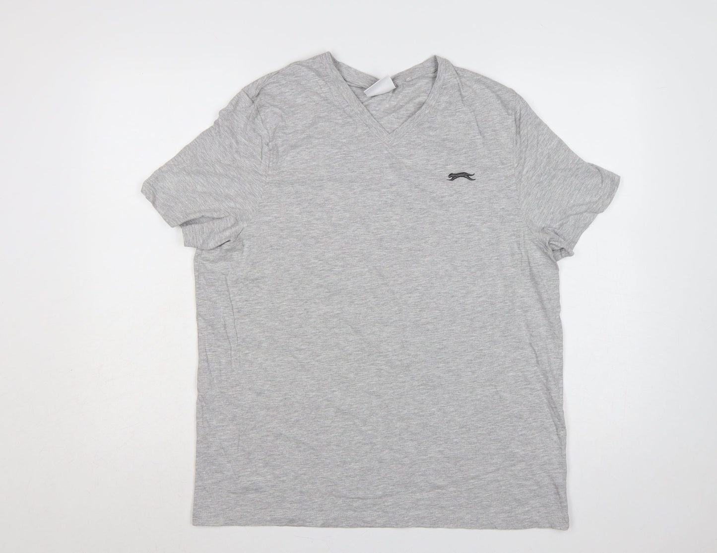 Slazenger Men’s Grey L V-Neck Short Sleeve Cotton Blend Logo T-Shirt