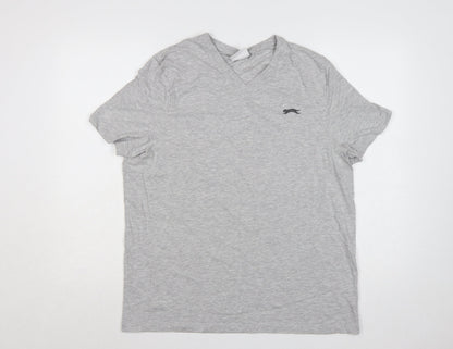 Slazenger Men’s Grey L V-Neck Short Sleeve Cotton Blend Logo T-Shirt