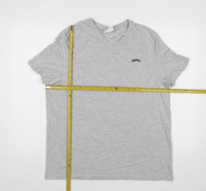 Slazenger Men’s Grey L V-Neck Short Sleeve Cotton Blend Logo T-Shirt