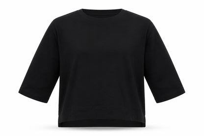 Kin Women Black S Basic Cotton Jersey 3/4 Sleeve T-Shirt