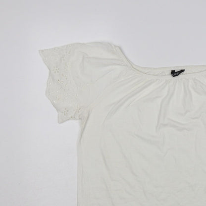 Dunnes Stores Women White UK 12 Basic Jersey T-Shirt Embroidered