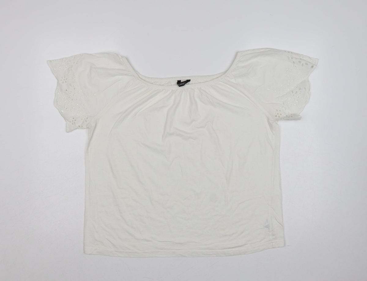Dunnes Stores Women White UK 12 Basic Jersey T-Shirt Embroidered