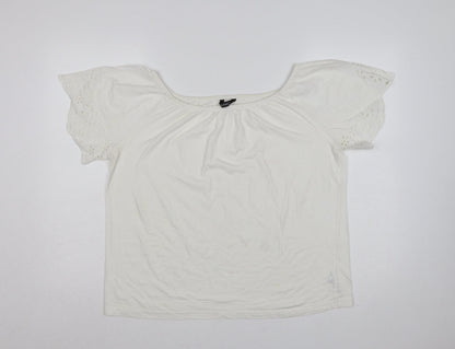Dunnes Stores Women White UK 12 Basic Jersey T-Shirt Embroidered