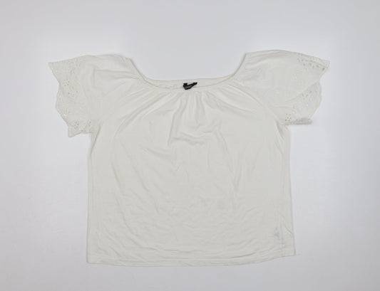 Dunnes Stores Women White UK 12 Basic Jersey T-Shirt Embroidered