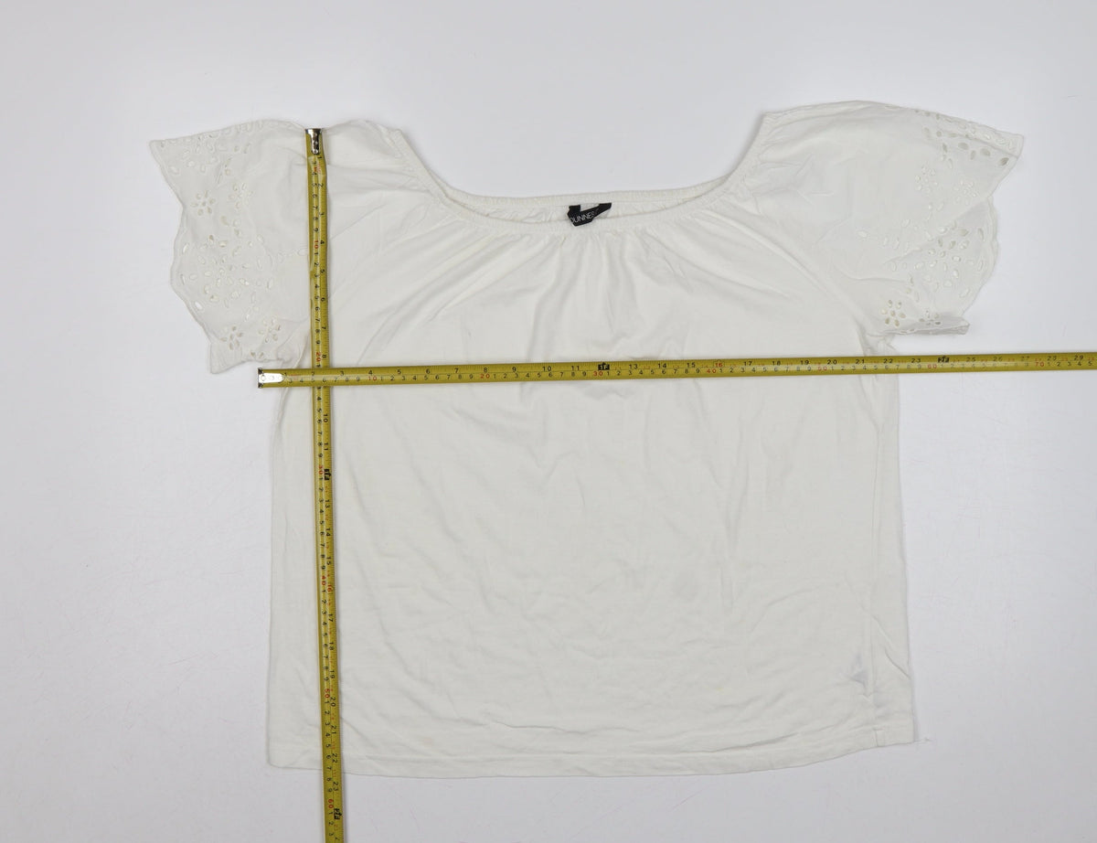 Dunnes Stores Women White UK 12 Basic Jersey T-Shirt Embroidered