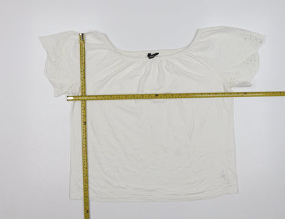 Dunnes Stores Women White UK 12 Basic Jersey T-Shirt Embroidered