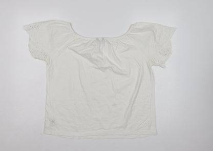 Dunnes Stores Women White UK 12 Basic Jersey T-Shirt Embroidered