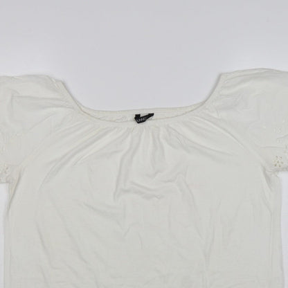 Dunnes Stores Women White UK 12 Basic Jersey T-Shirt Embroidered