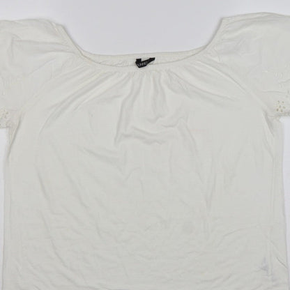 Dunnes Stores Women White UK 12 Basic Jersey T-Shirt Embroidered