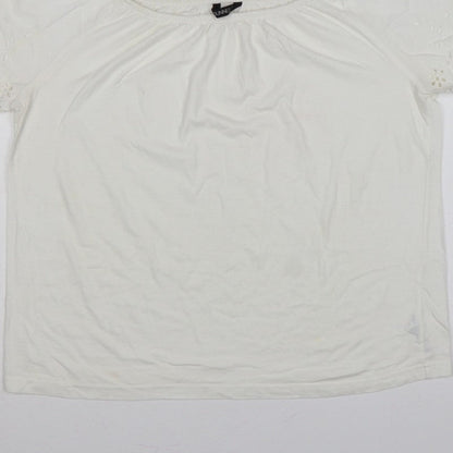 Dunnes Stores Women White UK 12 Basic Jersey T-Shirt Embroidered