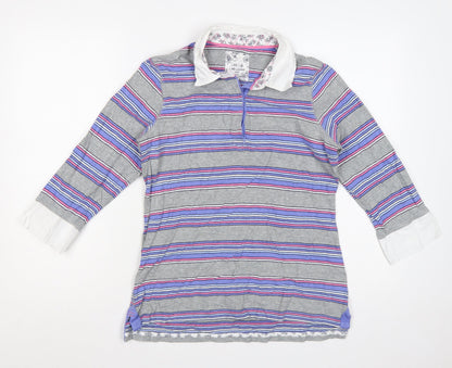 Marks and Spencer Women Multicoloured Size 12 Striped Cotton Polo Top