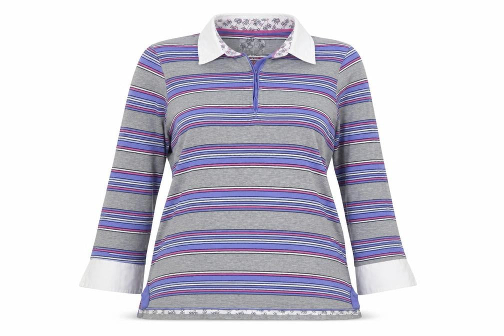 Marks & Spencer Women Multicoloured Size 12 Striped Cotton Polo Top