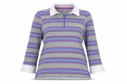 Marks & Spencer Women Multicoloured Size 12 Striped Cotton Polo Top