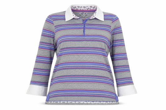 Marks and Spencer Women Multicoloured Size 12 Striped Cotton Polo Top