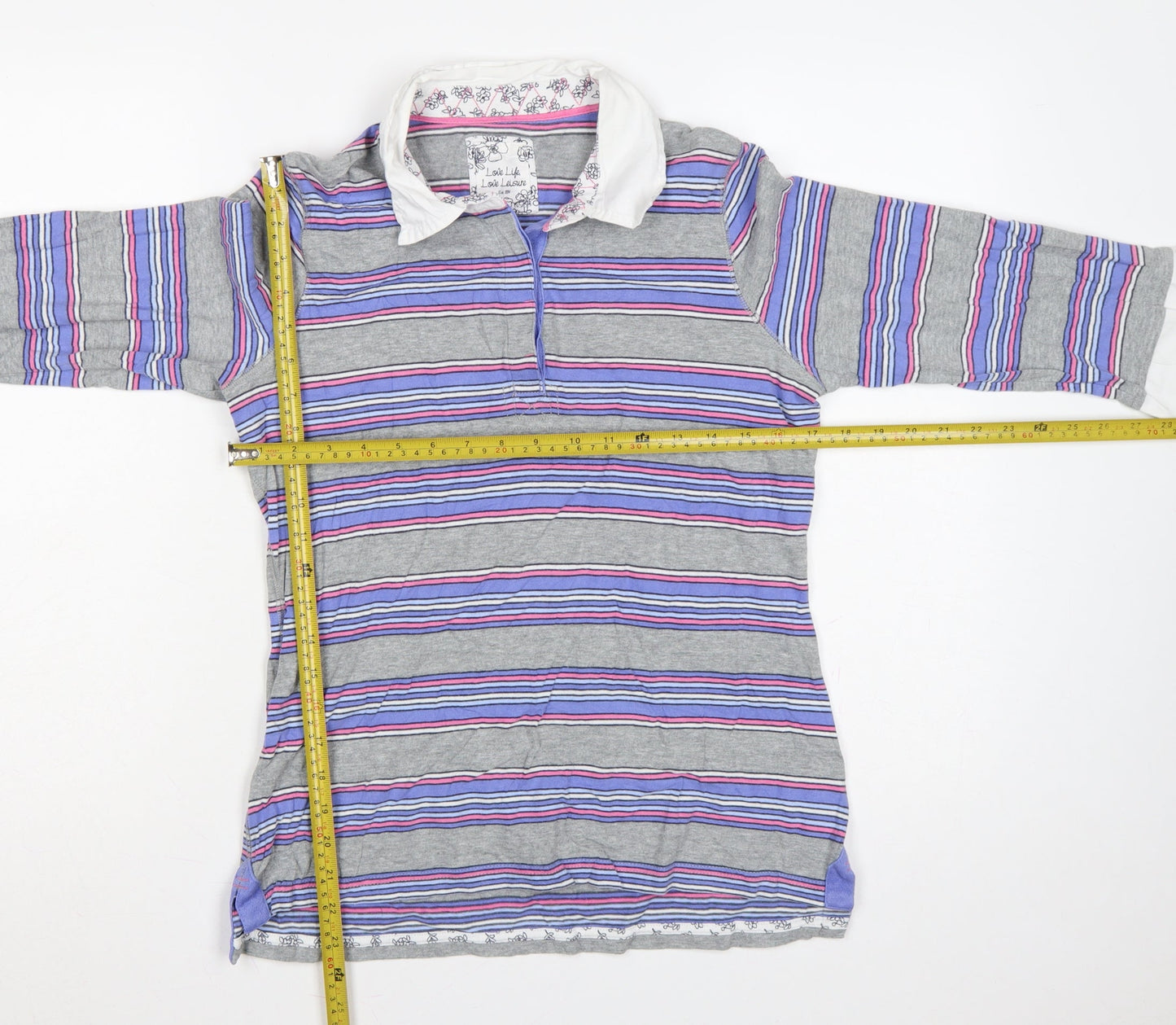 Marks and Spencer Women Multicoloured Size 12 Striped Cotton Polo Top