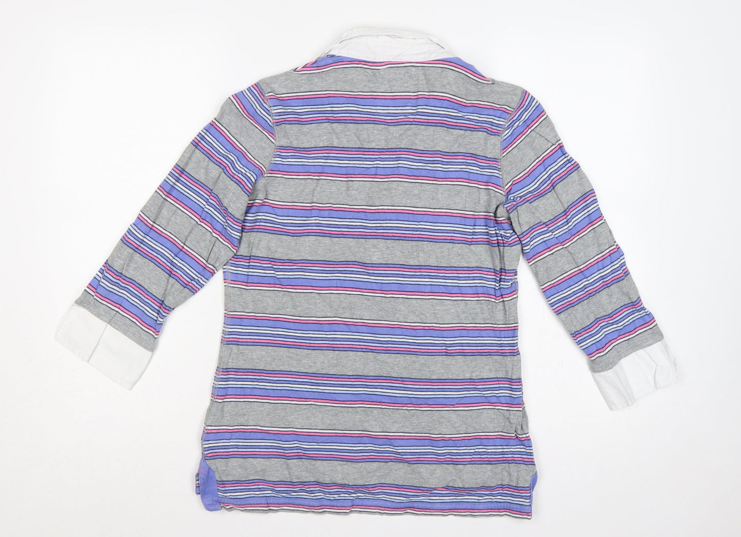 Marks and Spencer Women Multicoloured Size 12 Striped Cotton Polo Top
