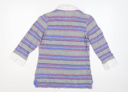 Marks and Spencer Women Multicoloured Size 12 Striped Cotton Polo Top