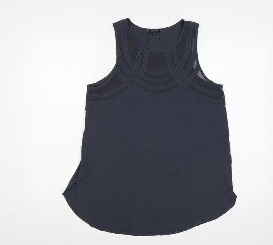 River Island Women Blue Size 12 Sleeveless Sheer Panel Tunic Blouse