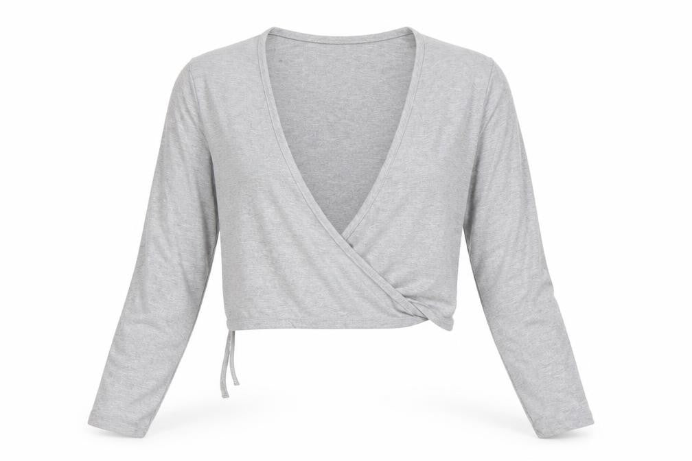 American Apparel Women Grey M Cropped Wrap Jersey Long Sleeve Top