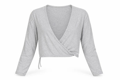 American Apparel Women Grey M Cropped Wrap Jersey Long Sleeve Top