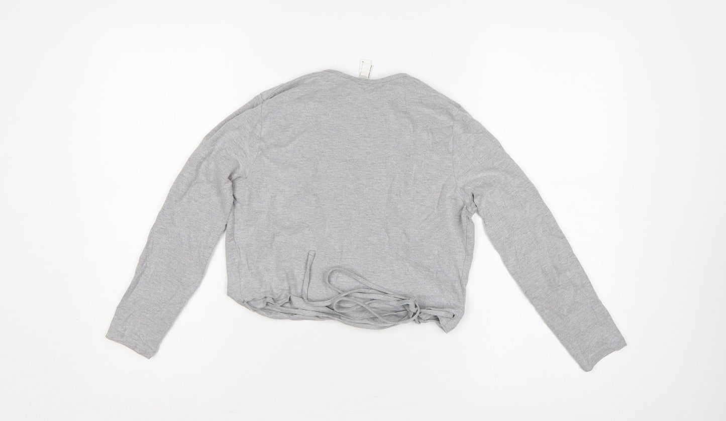 American Apparel Women Grey M Cropped Wrap Jersey Long Sleeve Top