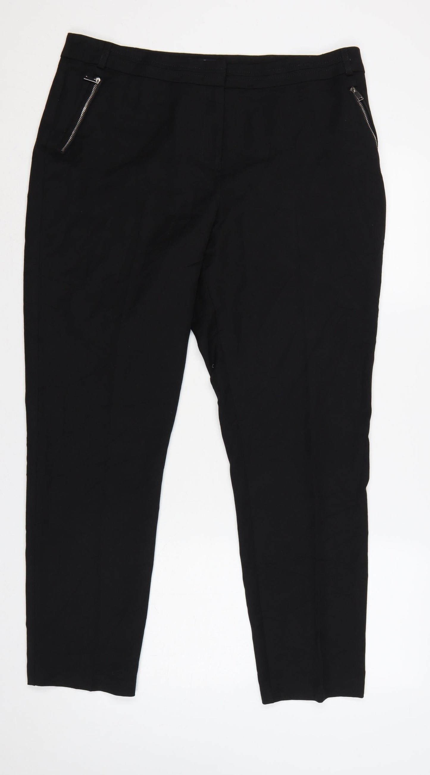 Wallis Women Black UK 16 Tapered Tailored Zip Pocket Trousers