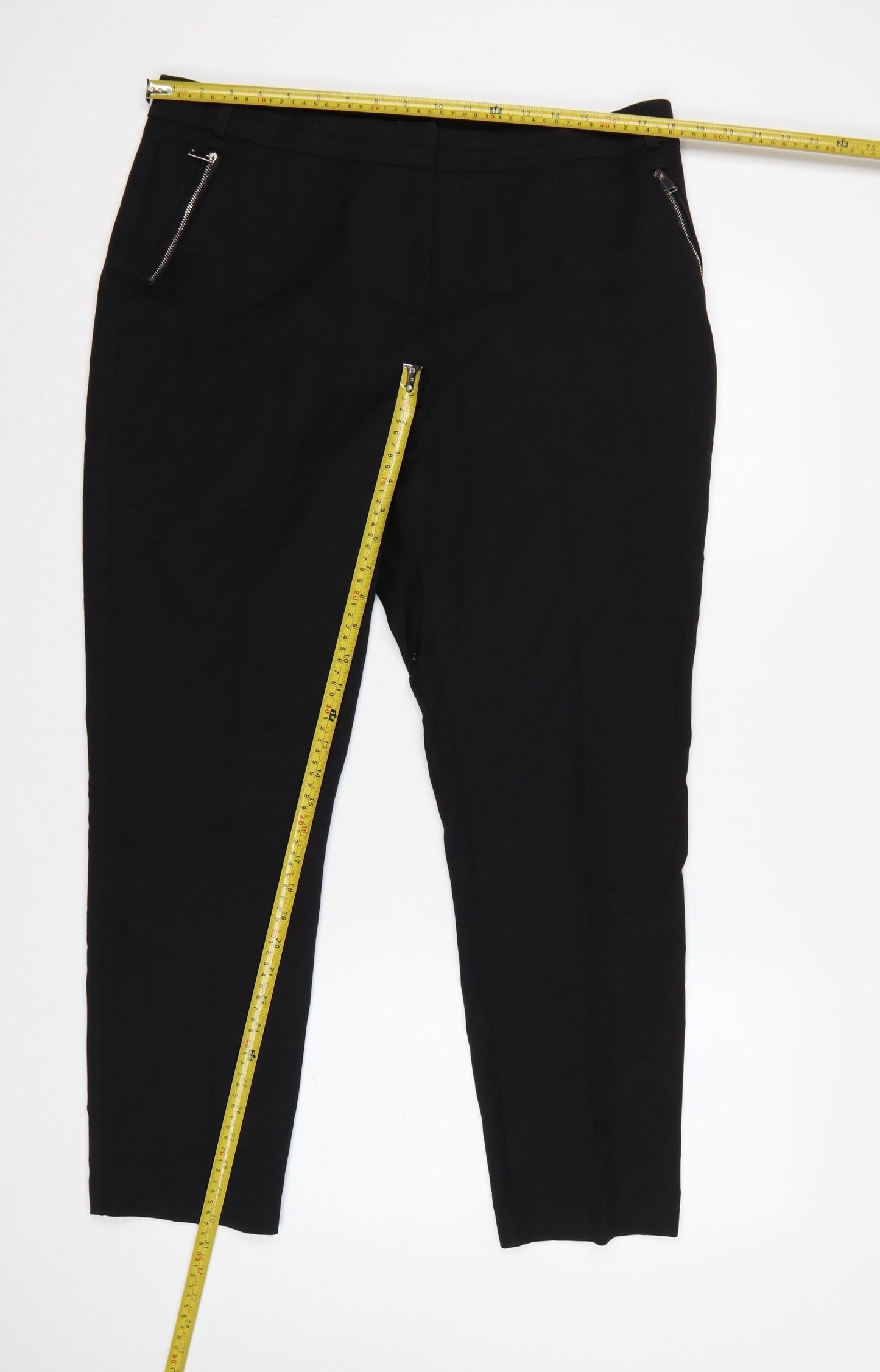 Wallis Women Black UK 16 Tapered Tailored Zip Pocket Trousers