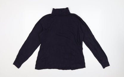 Lands' End Women's Navy UK 12 Basic Roll Neck Long Sleeve T-Shirt