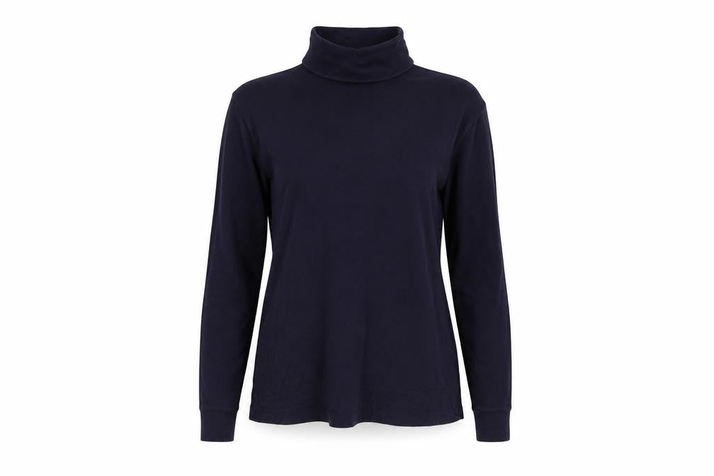 Lands' End Women's Navy UK 12 Basic Roll Neck Long Sleeve T-Shirt
