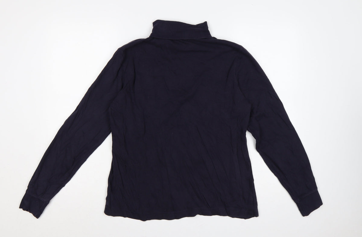 Lands' End Women's Navy UK 12 Basic Roll Neck Long Sleeve T-Shirt