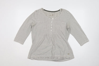 Easy Women White Black Stripe Cotton Long Sleeve Button Blouse UK 14