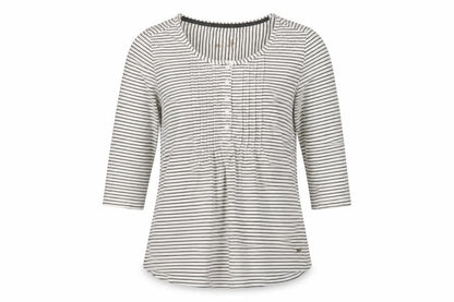 Easy Women White Black Stripe Cotton Long Sleeve Button Blouse UK 14