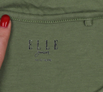 ELLE Junior Girls Olive Green 14-15 Years Graphic Logo Cotton T-Shirt