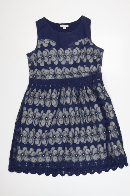 Monsoon Women Blue Floral Lace Fit & Flare Dress UK 18 Sleeveless
