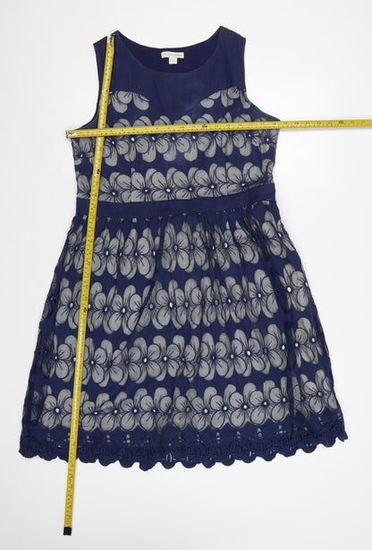 Monsoon Women Blue Floral Lace Fit & Flare Dress UK 18 Sleeveless