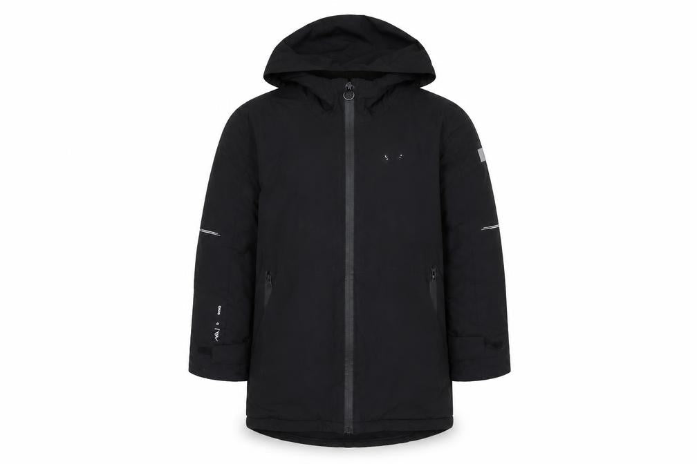 Front view of Regatta boys’ black 5-6 years hooded padded waterproof parka jacket