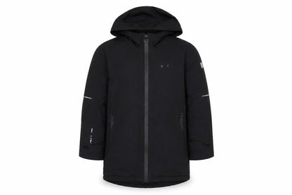 Front view of Regatta boys’ black 5-6 years hooded padded waterproof parka jacket